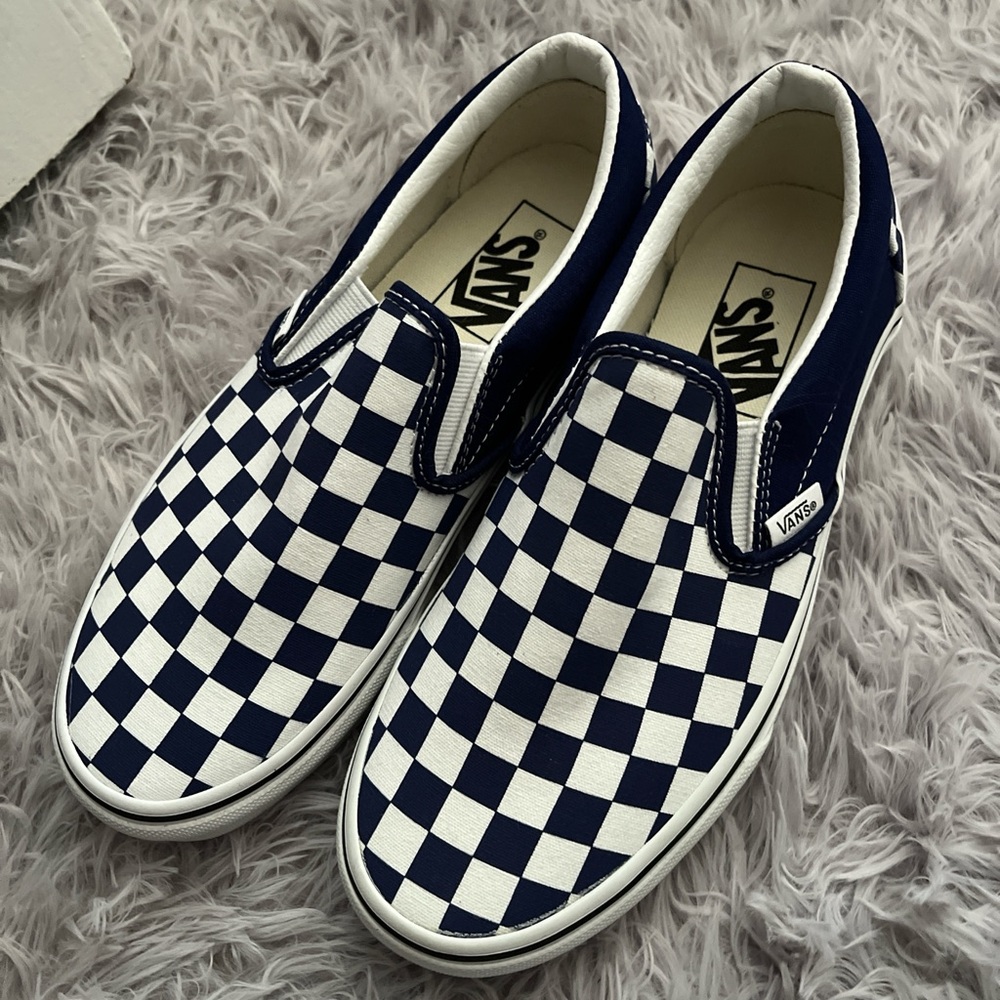 Vans Blue and White Checkered Slip-On Shoes